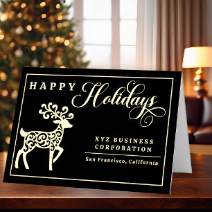 Elegant Reindeer Happy Holidays Gold Foil Business Holiday Card