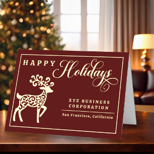 Elegant Reindeer Happy Holidays Gold Foil Business Holiday Card