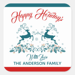 Elegant Reindeer & Holly Christmas Label