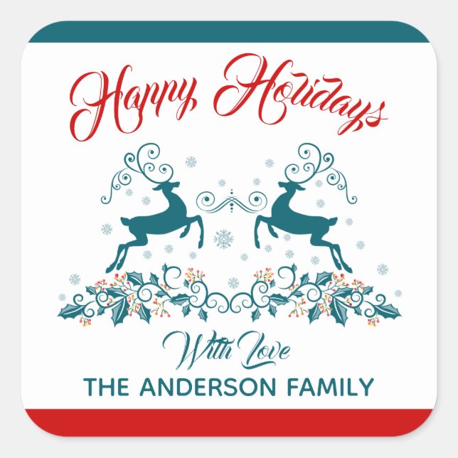 Elegant Reindeer & Holly Christmas Label (Front)
