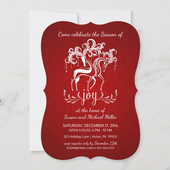 Elegant Reindeer Joy Holiday Party Invitation (Front)