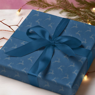 Elegant Reindeer Navy Blue Monotone Christmas Wrapping Paper