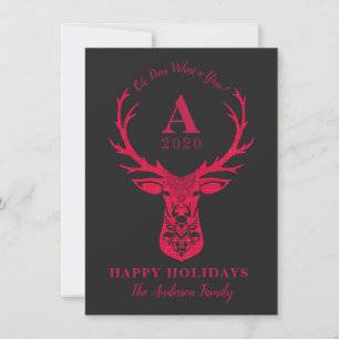 Elegant Reindeer Oh Deer Monogram Holiday