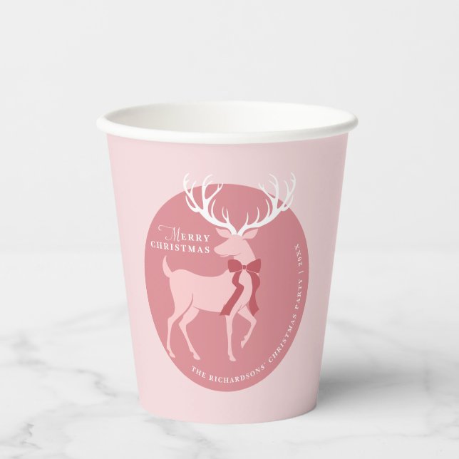 Elegant Reindeer Personalised Christmas Party Paper Cups (Front)