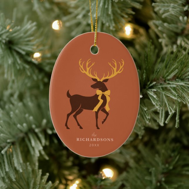 Elegant Reindeer Personalised Family Christmas Ceramic Tree Decoration (Tree)