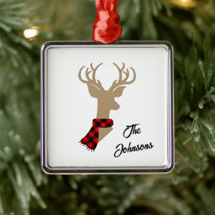 Elegant Reindeer Personalised Family Name Metal Tree Decoration
