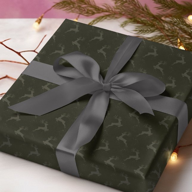 Elegant Reindeer Pine Green Monotone Christmas Wrapping Paper (Creator Uploaded)