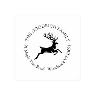 Elegant Reindeer Round Return Address Wooden Rubber Stamp