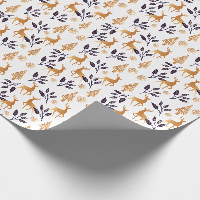 Elegant Reindeer, Snowflake & Christmas Pattern Wrapping Paper (Corner)