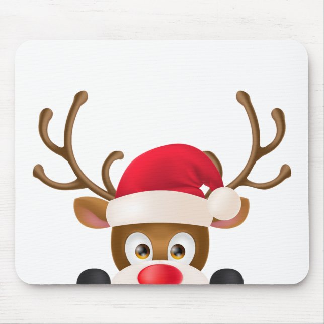 Elegant Reindeer with Santa Hat | Mousepad (Front)