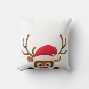 Elegant Reindeer with Santa Hat   Throw Pillow