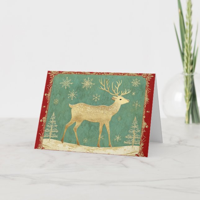 Elegant Reindeer with Snowflakes Design Card (Front)