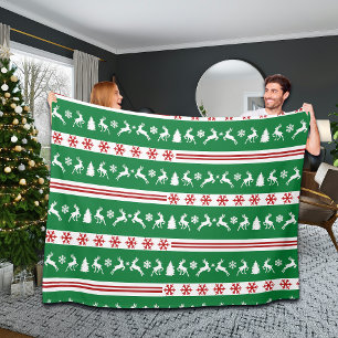 Elegant Reindeers Snowflakes Lines Large Fleece Blanket
