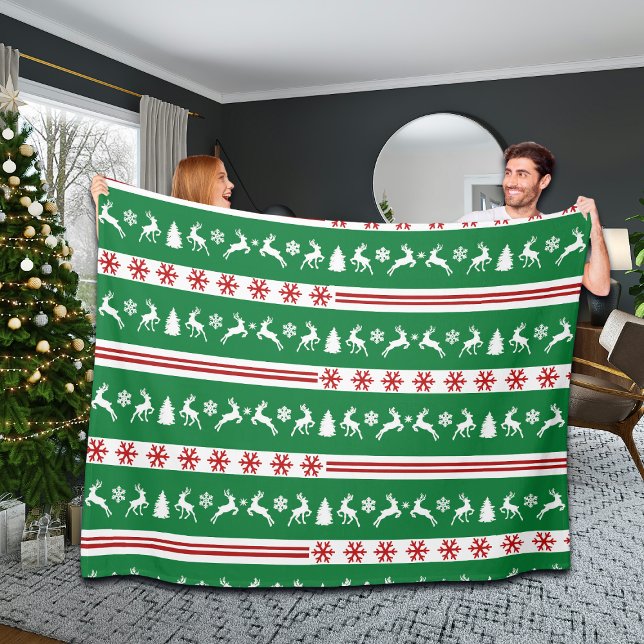 Elegant Reindeers Snowflakes Lines Large Fleece Blanket (Creator Uploaded)