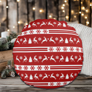 Elegant Reindeers Snowflakes Lines Round Cushion