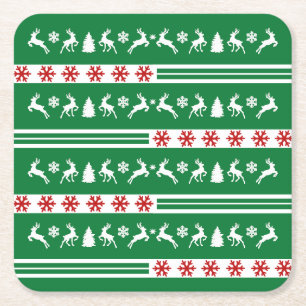 Elegant Reindeers Snowflakes Lines Square Paper Coaster