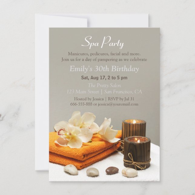 Elegant Relaxing Spa Birthday Party Invitations (Front)