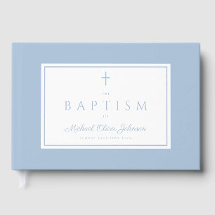 Elegant Religious Baby Blue Boy Baptism Guest Book