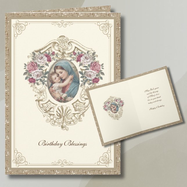 Elegant Religious Birthday Floral and Gold  Card (Creator Uploaded)