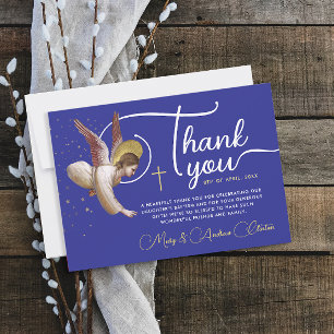 Elegant Religious Blue White Angel Blessing Script Thank You Card