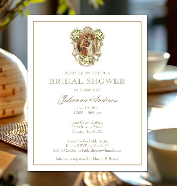 Elegant Religious Bridal Shower Gold Floral  Invitation (Creator Uploaded)