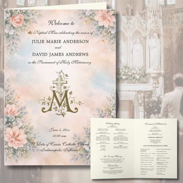 Elegant Religious Catholic Wedding Mass Program Card (Creator Uploaded)