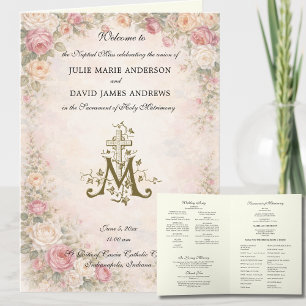 Elegant Religious Catholic Wedding Mass Program Card