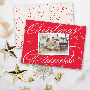 Elegant Religious Christmas Blessings Script Photo Holiday Card