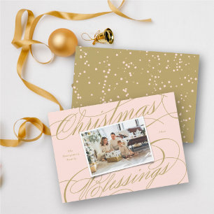 Elegant Religious Christmas Blessings Script Photo Holiday Card