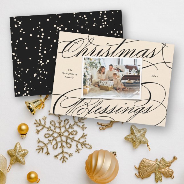Elegant Religious Christmas Blessings Script Photo Holiday Card (Creator Uploaded)