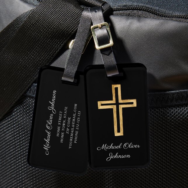Elegant Religious Cross Black Script Luggage Tag (Elegant Religious Cross Black Script Luggage Tag)
