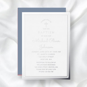 Elegant Religious Cross Dusty Blue Boy Baptism