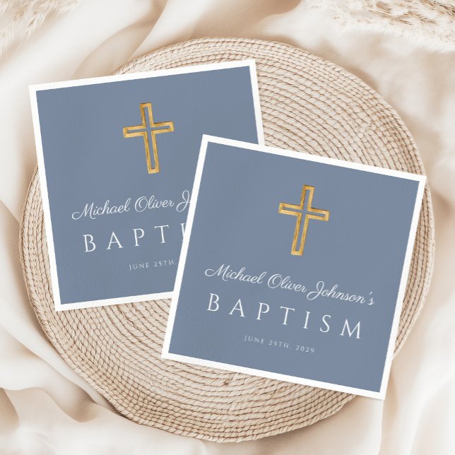 Elegant Religious Cross Dusty Blue Boy Baptism Napkin (Elegant Religious Cross Dusty Blue Boy Baptism Napkins)