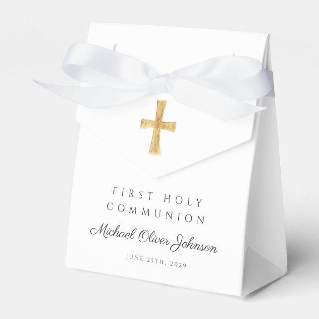 Elegant Religious Cross First Holy Communion Favour Box (Front Side)