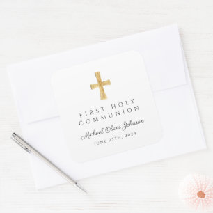 Elegant Religious Cross First Holy Communion  Square Sticker