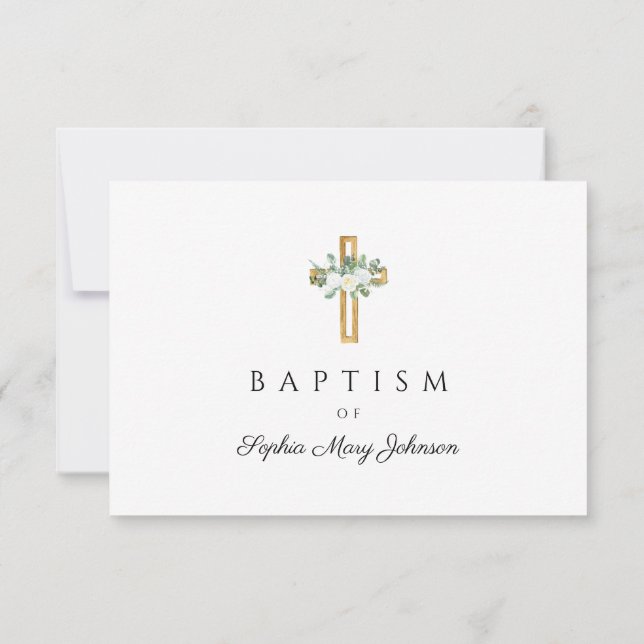Elegant Religious Cross Floral Baptism  RSVP Card (Back)