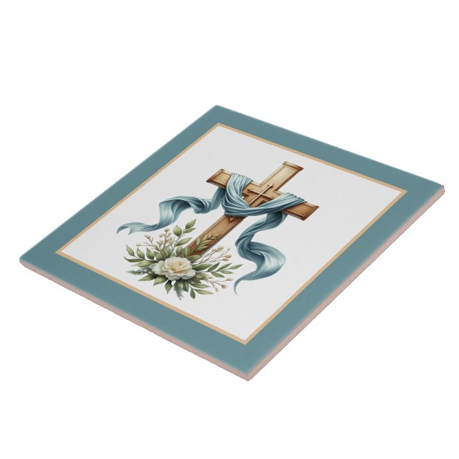 Elegant Religious cross flowers  Tile (Side)