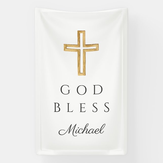 Elegant Religious Cross God Bless Banner (Vertical)