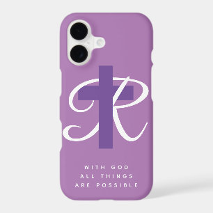 Elegant religious cross name monogram light purple
