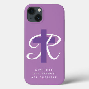 Elegant religious cross name monogram light purple Case-Mate iPhone case