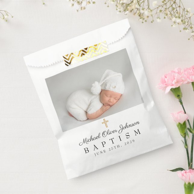 Elegant Religious Cross Photo Baptism Favour Bags (Sealed)