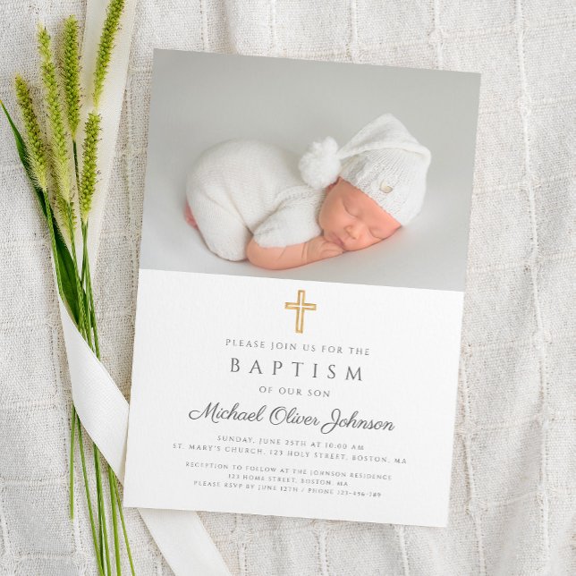 Elegant Religious Cross Photo Baptism Invitation (Elegant Religious Cross Photo Baptism Invitation)