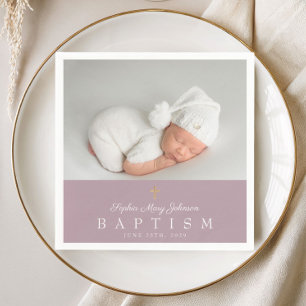 Elegant Religious Cross Purple Photo Baptism Napkin