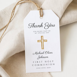 Elegant Religious Cross Thank You First Communion Gift Tags