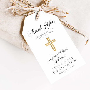 Elegant Religious Cross Thank You First Communion Gift Tags