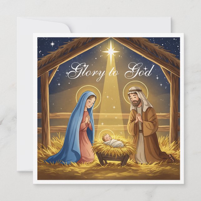 Elegant Religious Glory To God Christian Christmas Holiday Card (Front)