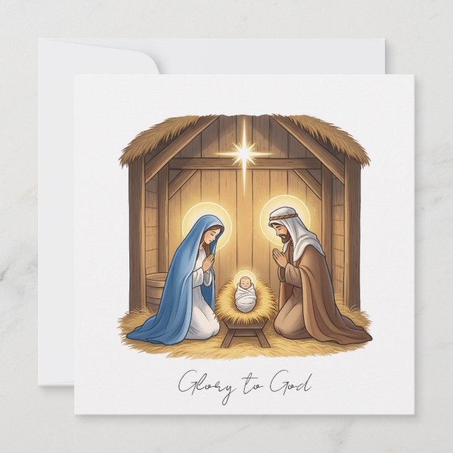 Elegant Religious Glory To God Christian Christmas Holiday Card (Front)
