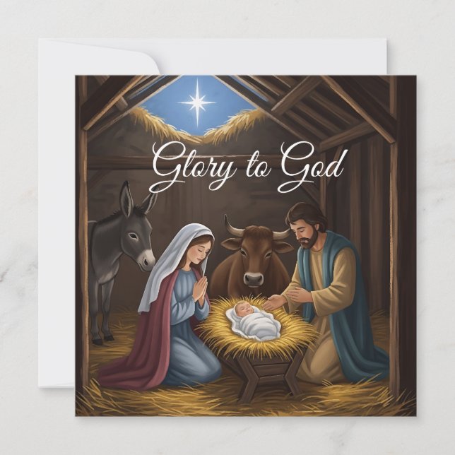 Elegant Religious Glory To God Christian Christmas Holiday Card (Front)