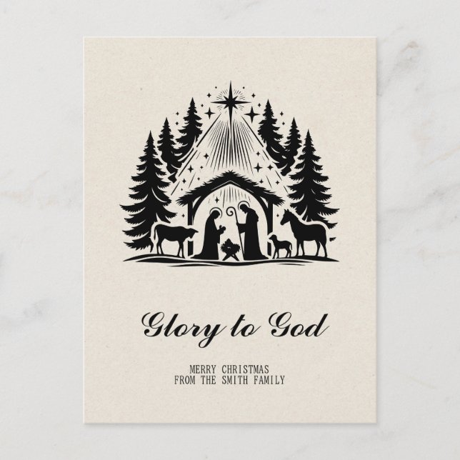 Elegant Religious Glory To God Christian Christmas Postcard (Front)