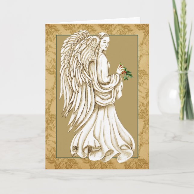 Elegant Religious Golden Christmas Angel Card (Front)